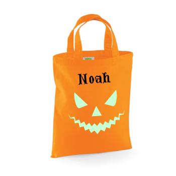 Tasche mit Text Süßes oder Saures und nachtleuchtenem Gespenst